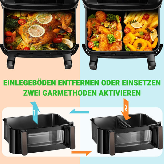 Emphsism Flexi-Airfryer 12L XXL – Anpassbare Einzel- & Doppelkammer für jede Gelegenheit