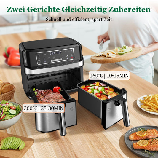 Emphsism Dual Zone Airfryer 9L – Doppelkammer für paralleles Kochvergnügen