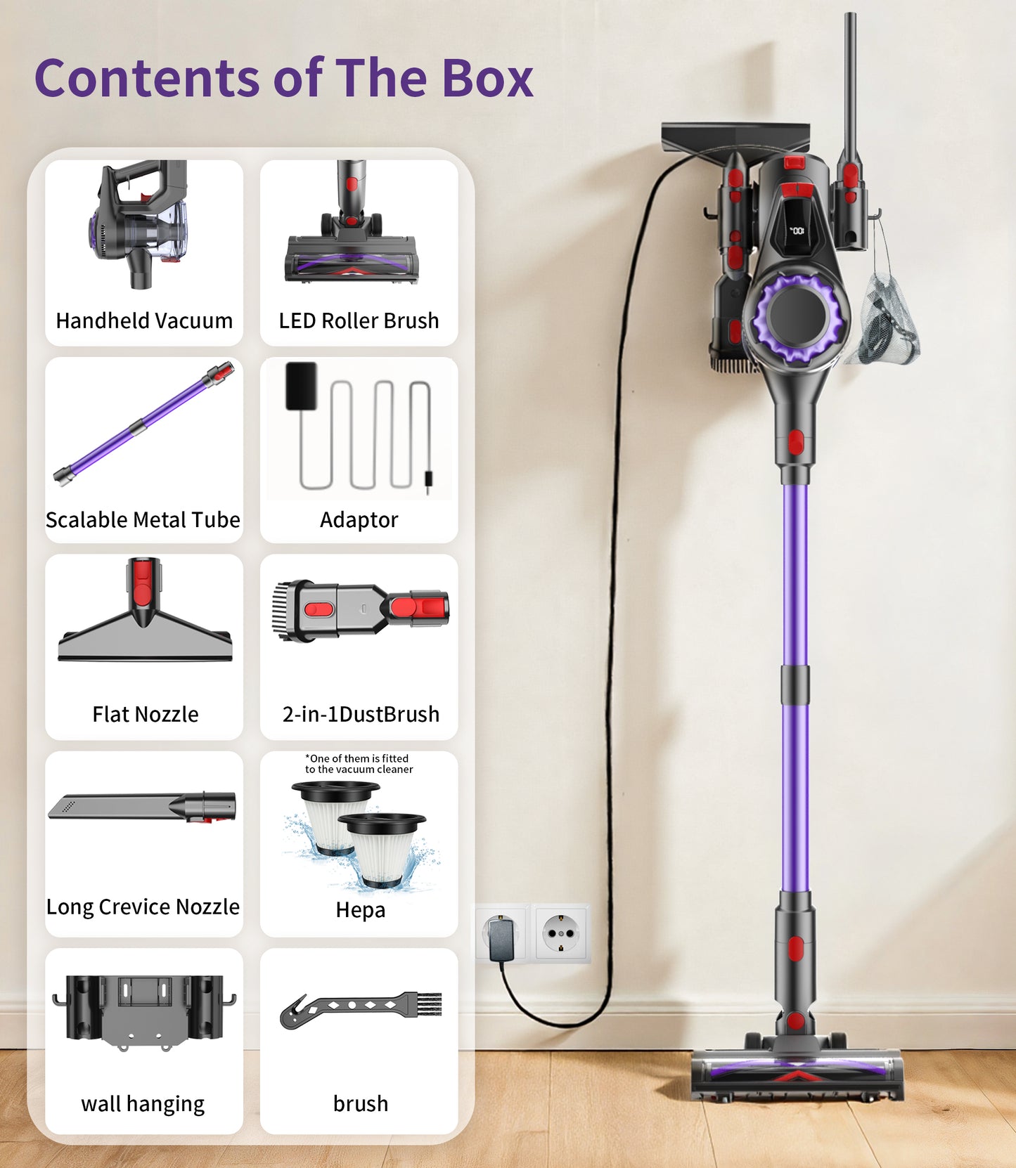 Emphsism-Leistungsstarker Akku-Staubsauger (38000Pa) für Tierhaare & Hartböden