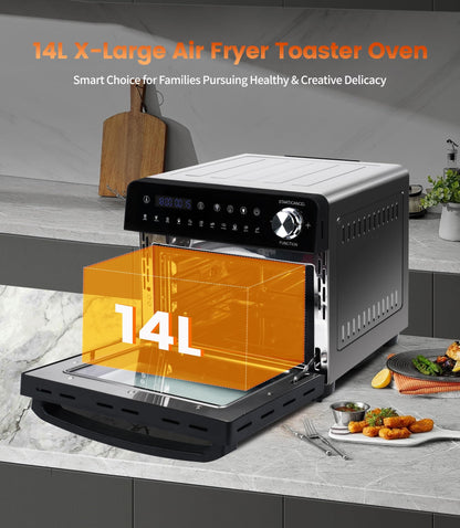 Emphsism 14L Mini Backofen & Heißluftfritteuse – 11-in-1 Smart Airfryer Ofen für maximale Vielseitigkeit