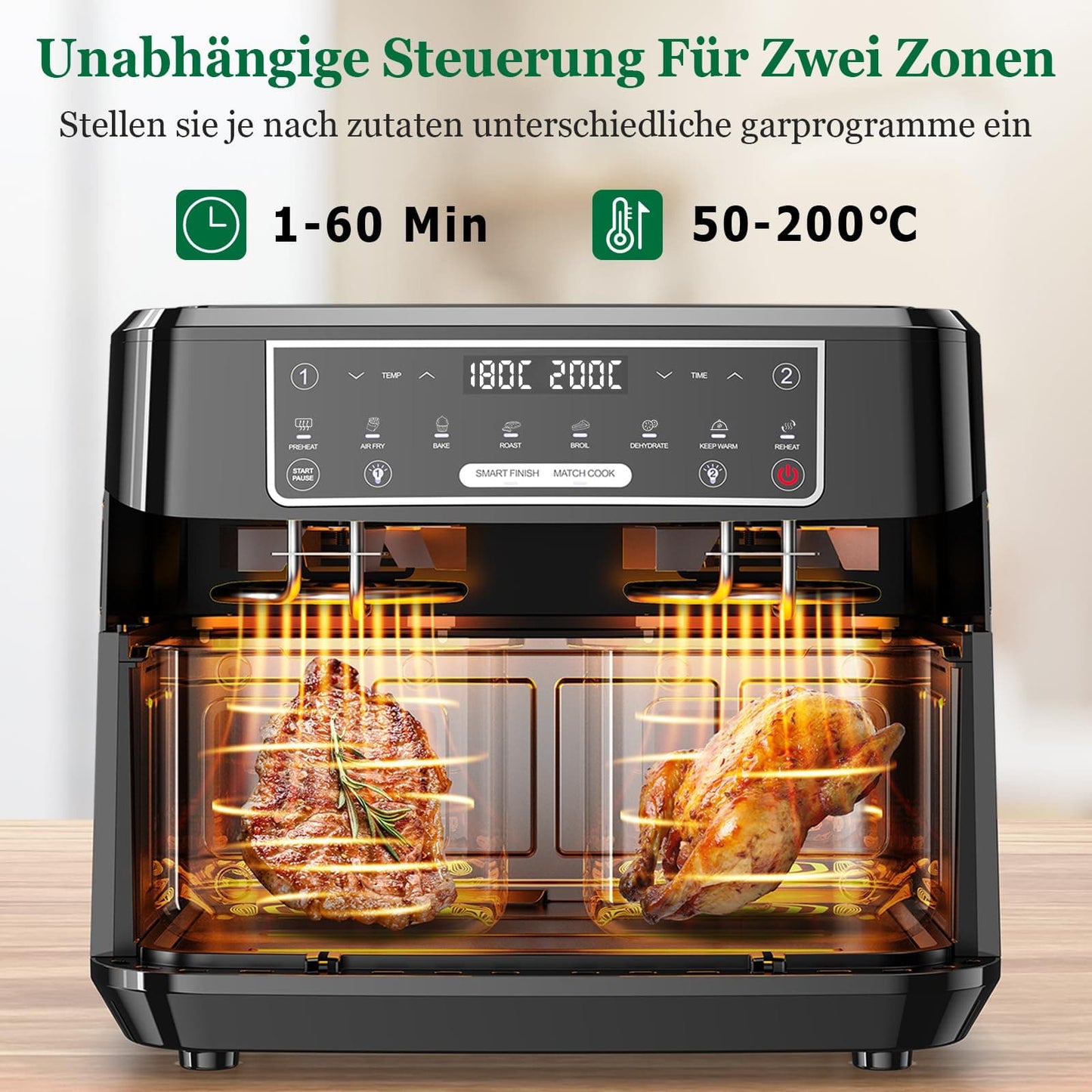Emphsism Dual Zone Airfryer 9L – Doppelkammer für paralleles Kochvergnügen