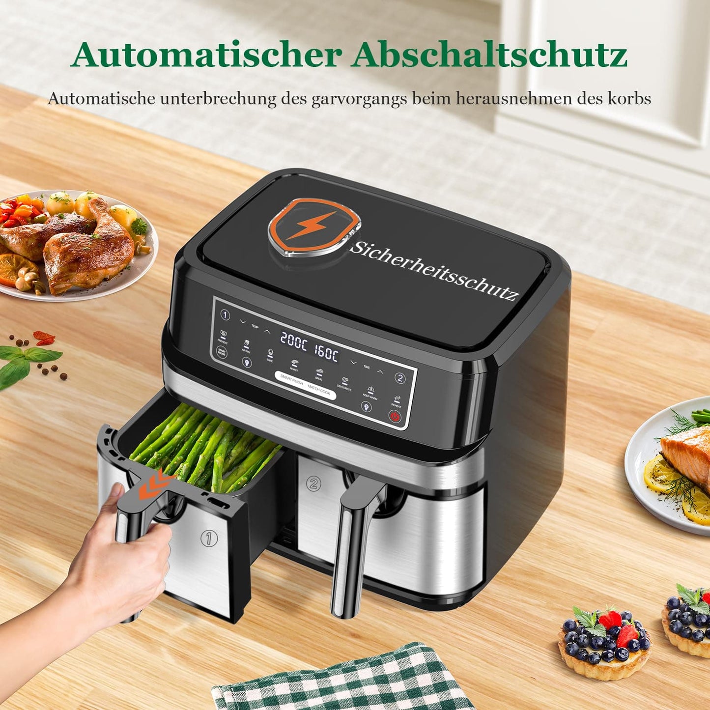 Emphsism Dual Zone Airfryer 9L – Doppelkammer für paralleles Kochvergnügen