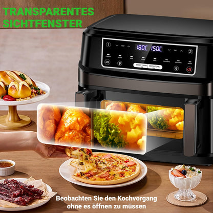 Emphsism Flexi-Airfryer 12L XXL – Anpassbare Einzel- & Doppelkammer für jede Gelegenheit