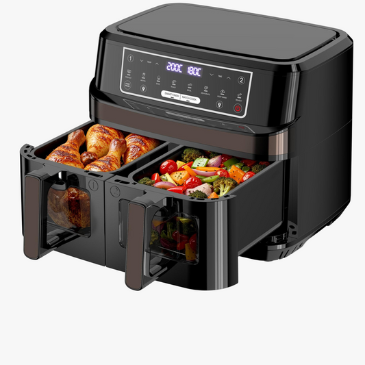 Emphsism Dual Zone Airfryer 10L mit Sichtfenster – Intelligentes Parallel-Kochen