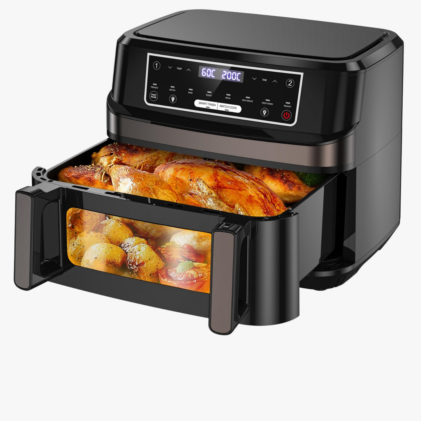 Emphsism Flexi-Airfryer 12L XXL – Anpassbare Einzel- & Doppelkammer für jede Gelegenheit