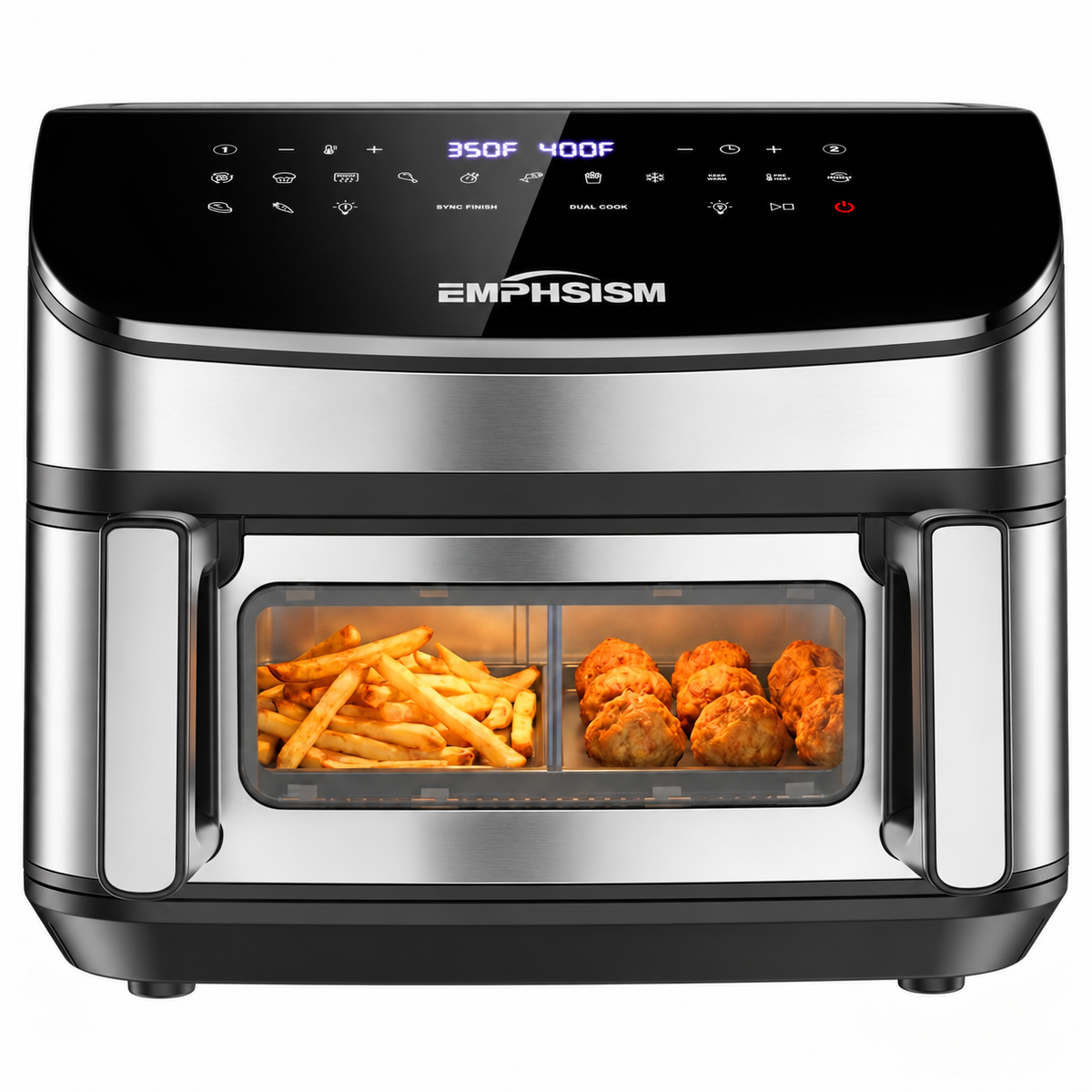 Emphsism Airfryer 12L Doppelkammer Heißluftfritteuse XXL, 2600W Airfryer mit Sichtfenster & Ober-/Unterhitze