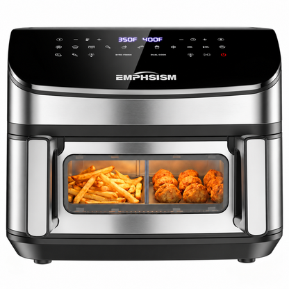 Emphsism Airfryer 12L Doppelkammer Heißluftfritteuse XXL, 2600W Airfryer mit Sichtfenster & Ober-/Unterhitze