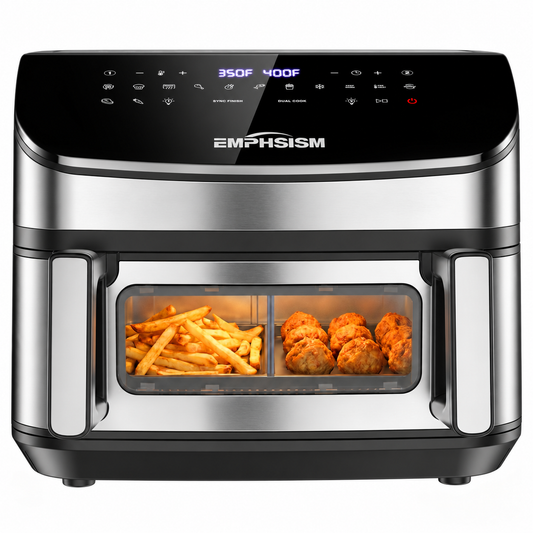 Emphsism Airfryer 12L Doppelkammer Heißluftfritteuse XXL, 2600W Airfryer mit Sichtfenster & Ober-/Unterhitze