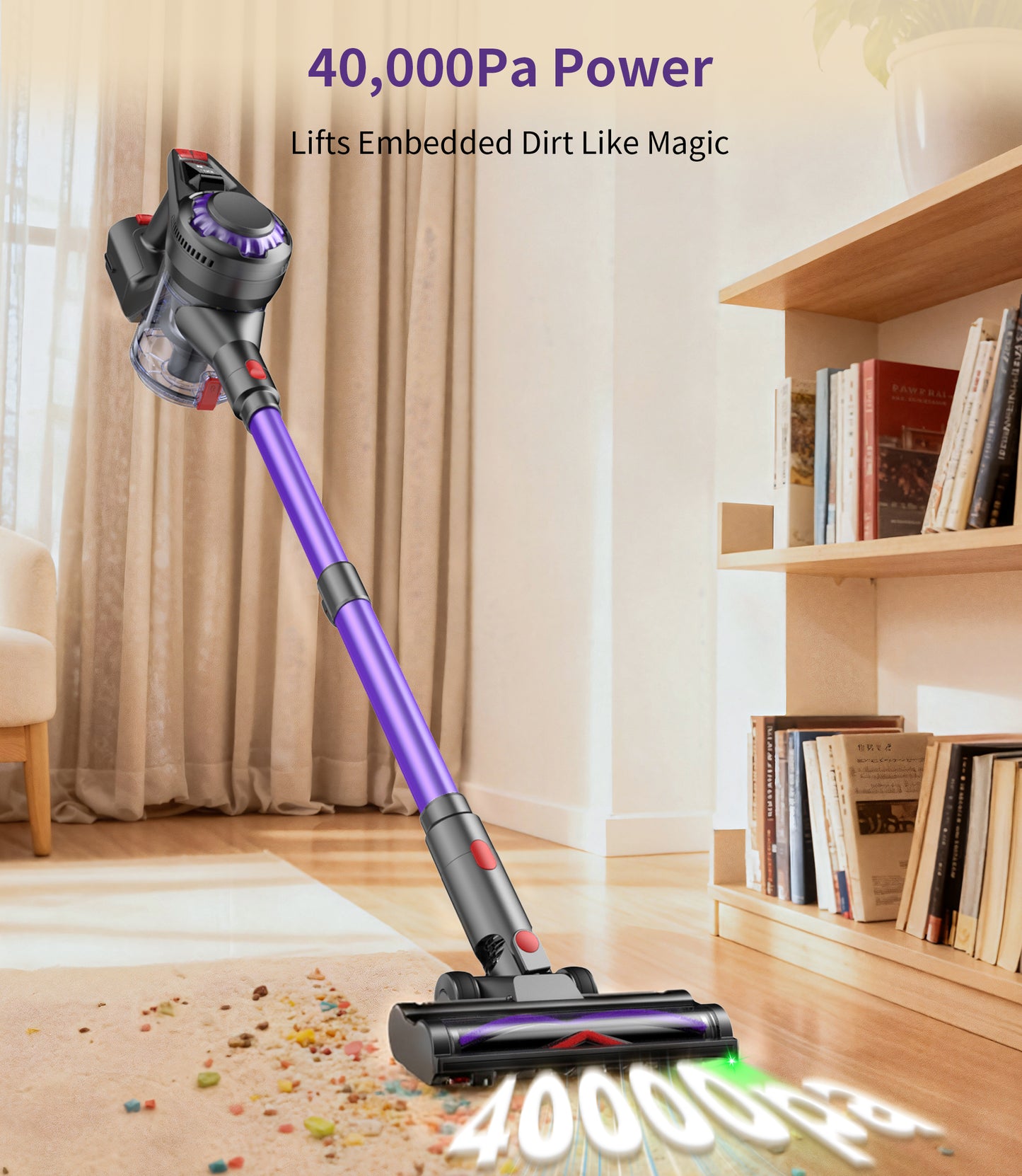 Emphsism-Leistungsstarker Akku-Staubsauger (38000Pa) für Tierhaare & Hartböden