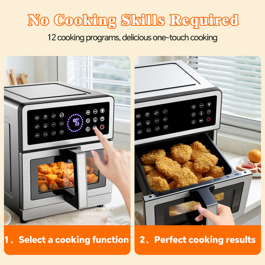 Heißluftfritteuse 8L XXL | Airfryer Ober/Unterhitze Heizelemente, Air Fryer Luftfritteuse Sichtfenster&Licht 12 Programme 2150W Metallgehäuse, Heissluftfritteuse m Kochrezept Max 200℃ für den Familien