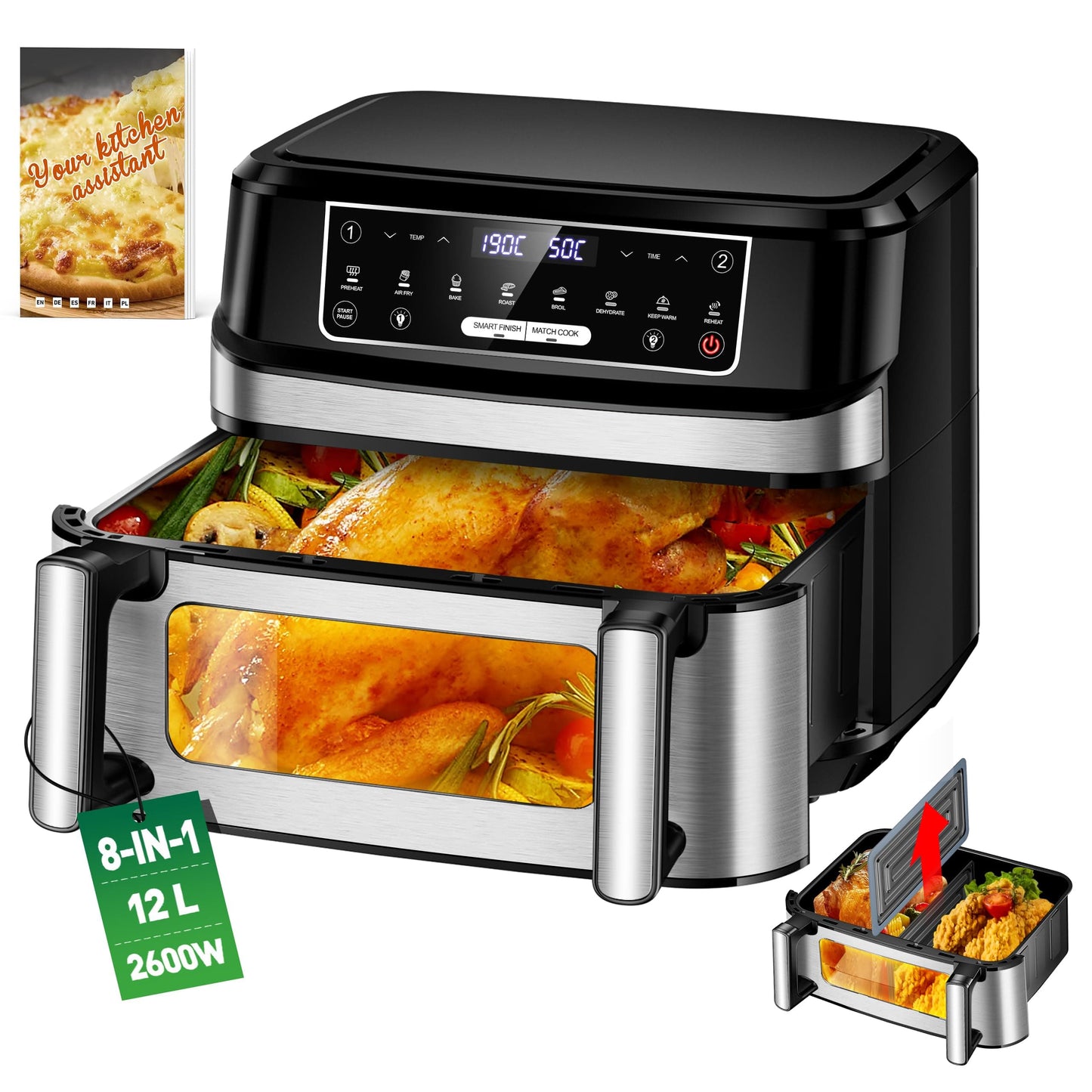 Emphsism Premium Airfryer 12L (Metall-Design) – Gesund Kochen, Flexibel & Stilvoll