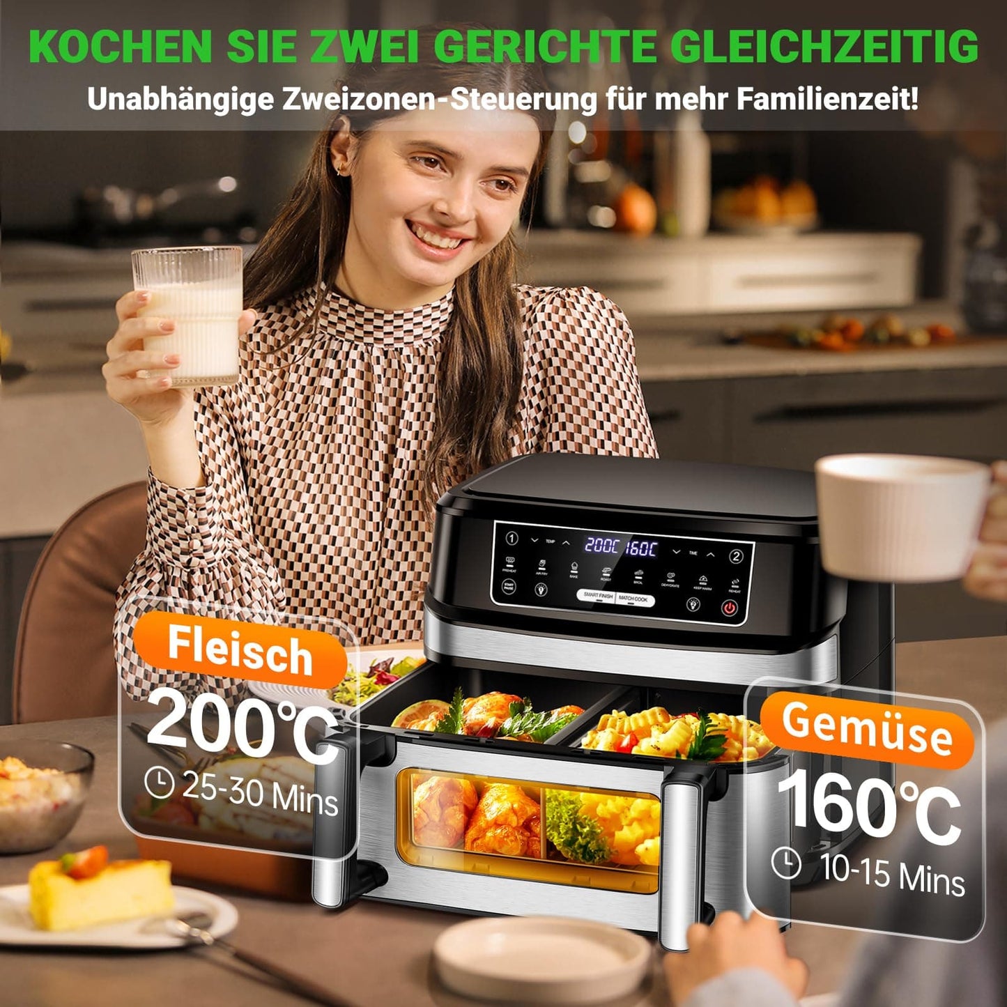 Emphsism Premium Airfryer 12L (Metall-Design) – Gesund Kochen, Flexibel & Stilvoll