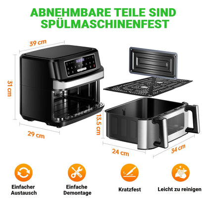 Emphsism Premium Airfryer 12L (Metall-Design) – Gesund Kochen, Flexibel & Stilvoll