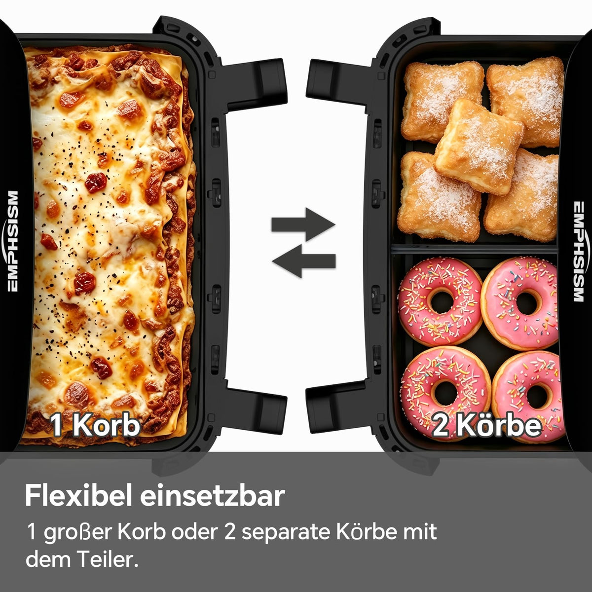 Emphsism Airfryer 12L Doppelkammer Heißluftfritteuse XXL, 2600W Airfryer mit Sichtfenster & Ober-/Unterhitze